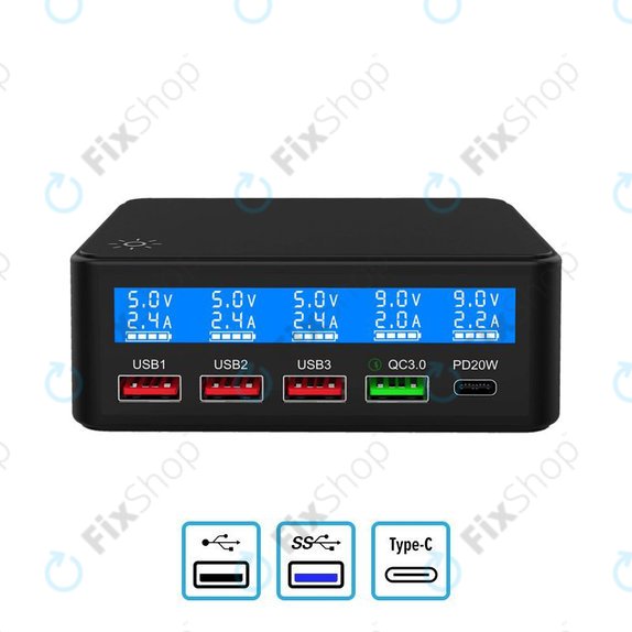 USB зарядна станция с USB 3.0 и USB-C, FixPremium