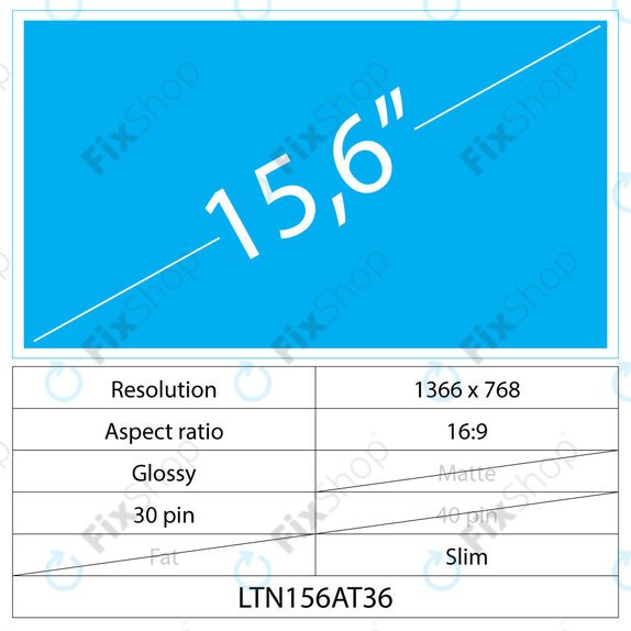 LCD Slim Glossy 30 pin HD, 15.6