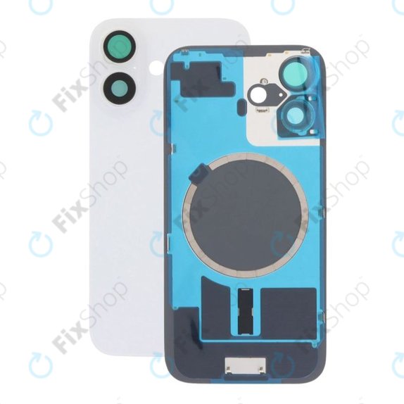 Задно стъкло на корпус + стъкло на камера + метална пластина + MagSafe магнит за iPhone 16, White