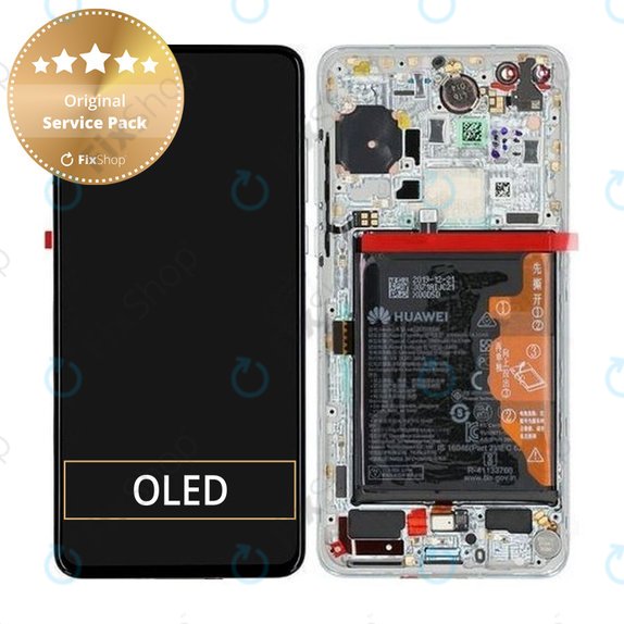 Дисплей с тъчскрийн, рамка и батерия за Huawei P40, 02353MFW, Ice White / Silver Frost, Genuine Service Pack
