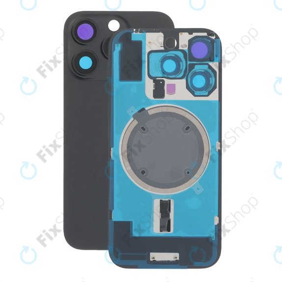 Задно стъкло на корпус + стъкло на камера + метална пластина + MagSafe магнит за iPhone 16 Pro, Black Titanium