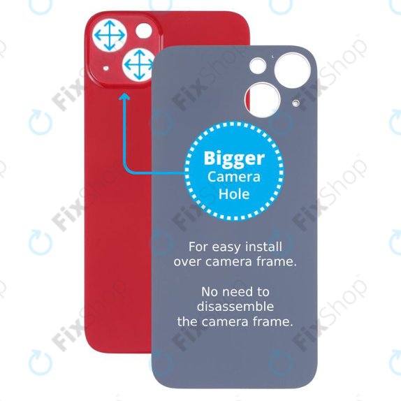 задния капак с голям отвор за камера за iPhone 13, червен, Red