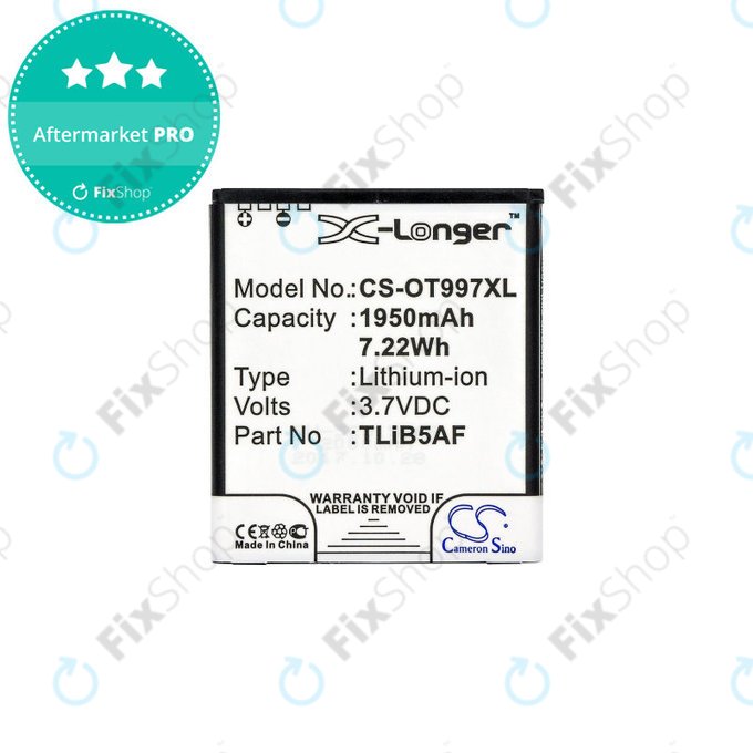 Батерия за Alcatel One Touch 997, X Pop, TCL S710, S800, 1950mAh, Li-Ion, 3.7V, TLiB5AF, HQ