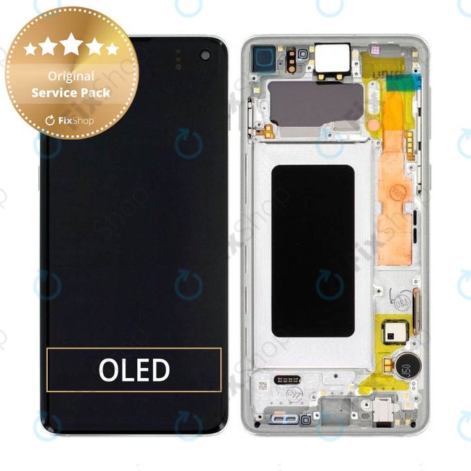 дисплей за Samsung S10 G973F, GH82-18850B, GH82-18835B, Тъчскрийн и рамка, Prism White, Genuine Service Pack