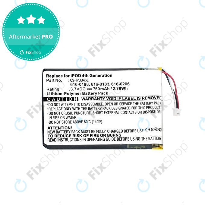 Батерия за Apple iPod (4th Gen), 616-0183, 750mAh, HQ