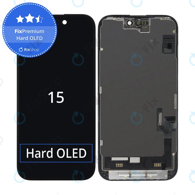 Дисплей Hard OLED за iPhone 15, Тъчскрийн с рамка, FixPremium