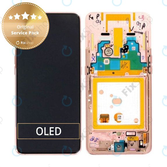 дисплей за Samsung A80 A805F, Тъчскрийн и рамка, GH82-20348C, GH82-20368C, GH82-20390C, Angel Gold, Genuine Service Pack