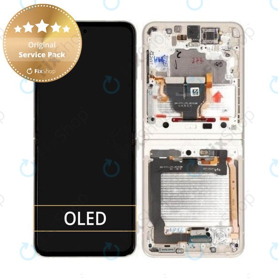 дисплей за Samsung Z Flip 3 F711B, Тъчскрийн и рамка, GH82-27243B, GH82-27244B, Cream, Genuine Service Pack
