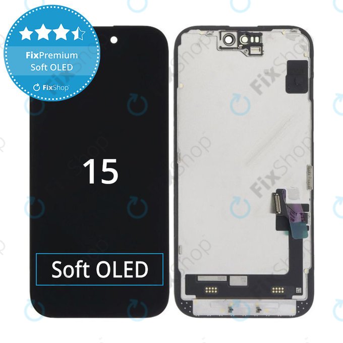 Дисплей Soft OLED за iPhone 15, Тъчскрийн с рамка, FixPremium