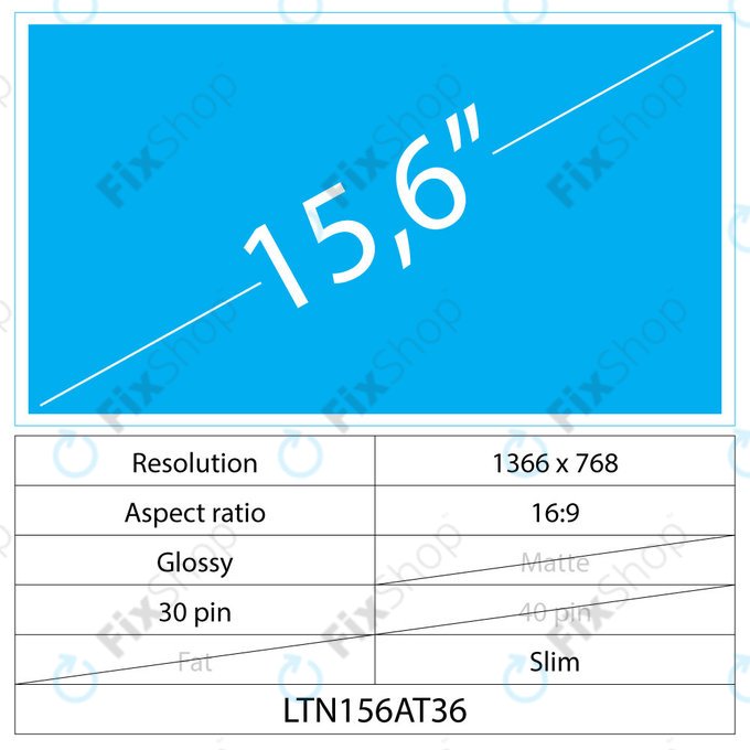 LCD Slim Glossy 30 pin HD, 15.6