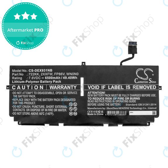 Батерия за Dell XPS 13 9300, 9380, 9310, 6500mAh, Li-Pol, 7.6V, 2XXFW, HQ