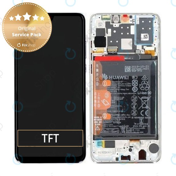 дисплей за Huawei P30 Lite (2020), Тъчскрийн и рамка с батерия, 02352PJN, Pearl White, Genuine Service Pack