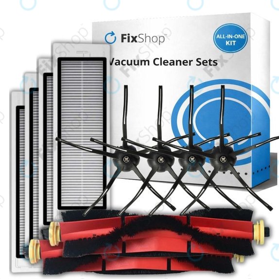 Комплект резервни части за Xiaomi Roborock S5 Max, S6, S6 MaxV, S6 Pure, Xiaowa E3 (2x Основна четка, 4x Филтър, 4x Странична четка – черна)