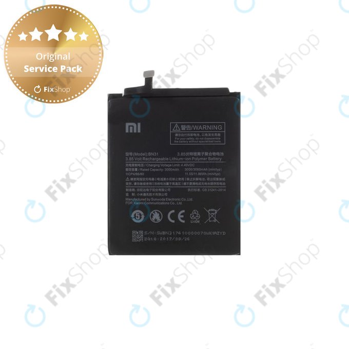 Батерия за Xiaomi Redmi Note 5A, Redmi S2 (Redmi Y2), BN31, 3080mAh - 46BN31G05014, Genuine Service Pack