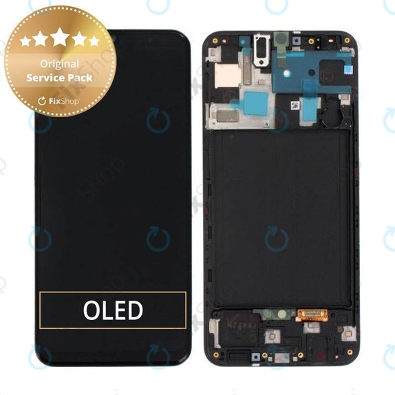 дисплей за Samsung A50 A505F, GH82-19204A, GH82-19713A, GH82-19714A, GH82-19289A, Тъчскрийн и рамка, черен, Black, Genuine Service Pack