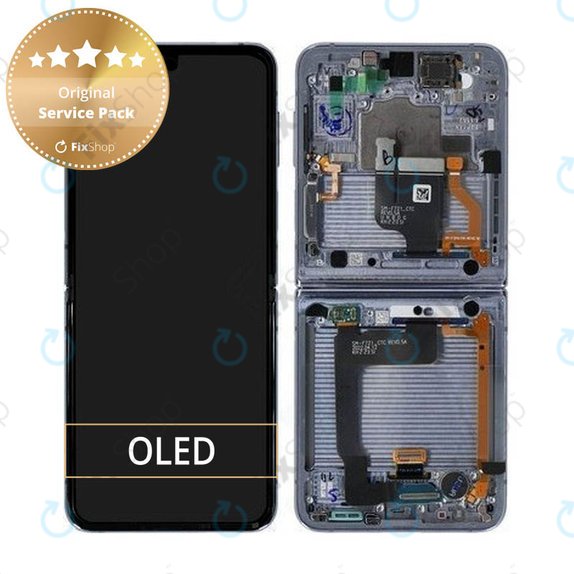 дисплей за Samsung Z Flip 4 F721B, Тъчскрийн и рамка, GH82-29440D, GH82-30238D, GH82-30239D, GH82-29441D, син, Blue, Genuine Service Pack