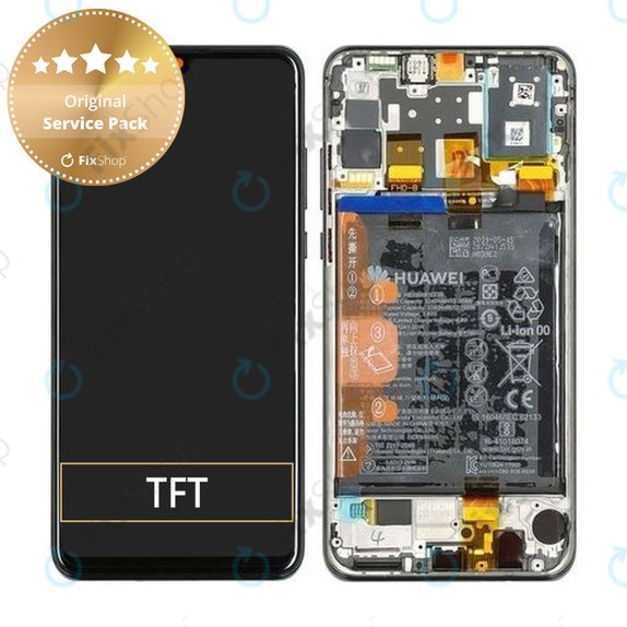дисплей за Huawei P30 Lite (2020), Тъчскрийн и рамка с батерия, 02352PJM, Midnight Black, Genuine Service Pack