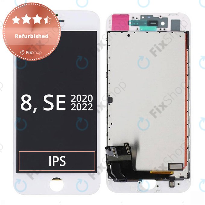 Дисплей за iPhone 8, SE (2020), SE (2022), White, Тъчскрийн с рамка, Refurbished
