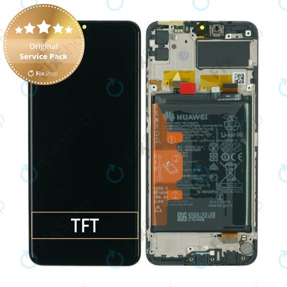 дисплей за Huawei Y6p, Honor 9A, Тъчскрийн и рамка с батерия, 02353LKV, черен, Black, Genuine Service Pack