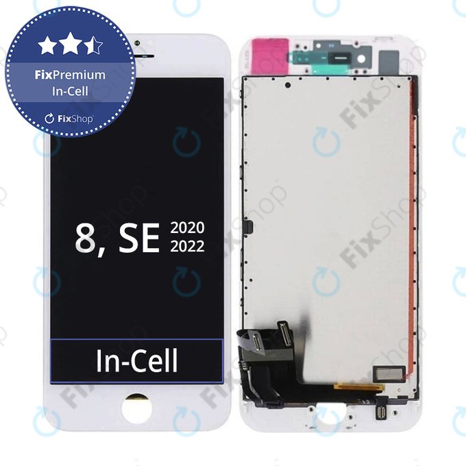 Дисплей In-Cell за iPhone 8, SE (2020), SE (2022), White, Тъчскрийн с рамка, FixPremium