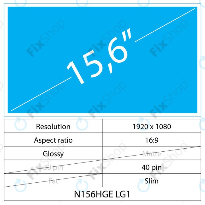 LCD Slim Glossy 40 pin Full HD, 15.6