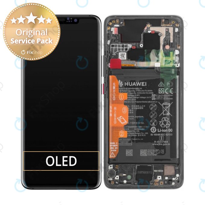 Дисплей за Huawei Mate 20 Pro, тъч стъкло с рамка и батерия, Black, 02352FRL, Genuine Service Pack