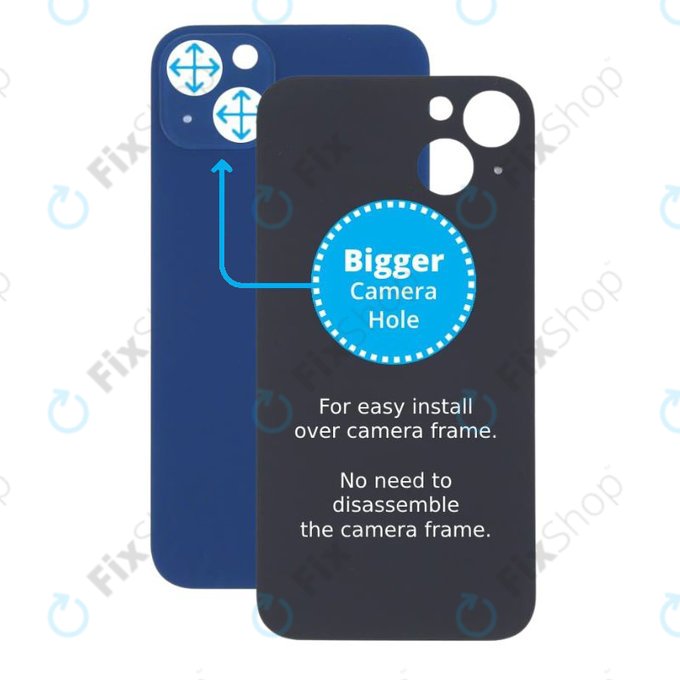 задния капак с голям отвор за камера за iPhone 13, син, Blue