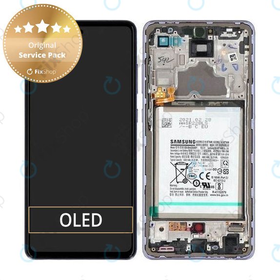 Дисплей с тъчскрийн, рамка и батерия за Samsung A72 A725F, A726B, GH82-25541C, GH82-25542C, Awesome Violet, Genuine Service Pack