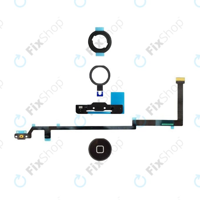 Home бутон за Apple iPad Air, c гъвкав кабел, държач, пластмасов кръг и уплътнениечерен, Черно, Black
