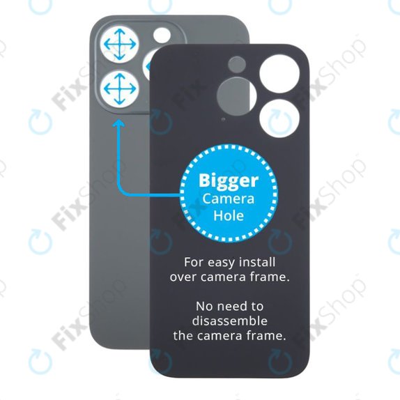 задния капак с голям отвор за камера за iPhone 15 Pro, черен, Black, Titanium