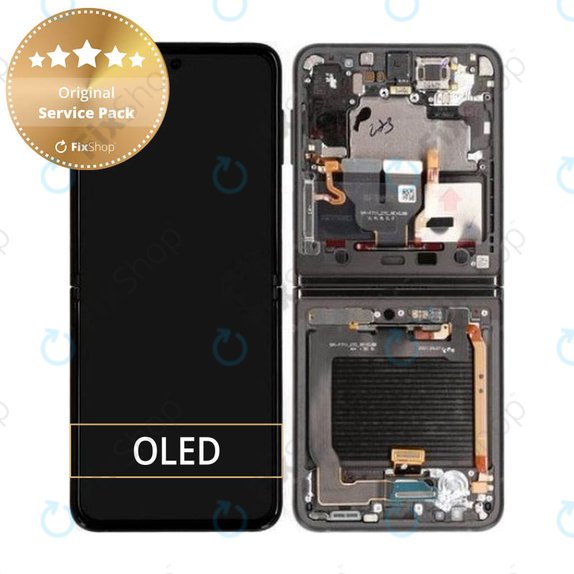 дисплей за Samsung Z Flip 3 F711B, Тъчскрийн и рамка, GH82-26273A, GH82-27243A, GH82-27244A, Phantom Black, Genuine Service Pack