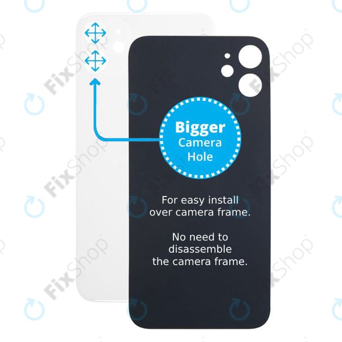 задния капак с голям отвор за камера за iPhone 11, бял, White
