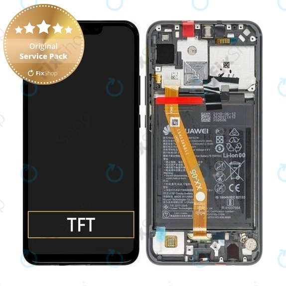 дисплей за Huawei P Smart Plus (Nova 3i), Тъчскрийн и рамка с батерия, 02352BUE, черен, Black, Genuine Service Pack