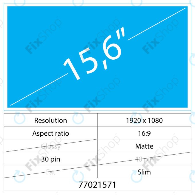LCD NanoEdge Matte 30 pin Full HD No brackets, 15.6