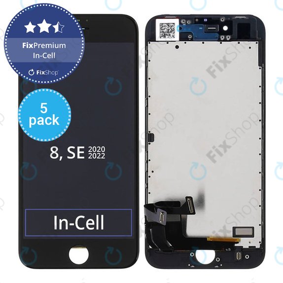 Дисплей 5 Pack In-Cell за iPhone 8, SE (2020), SE (2022), Black, Тъчскрийн с рамка, FixPremium