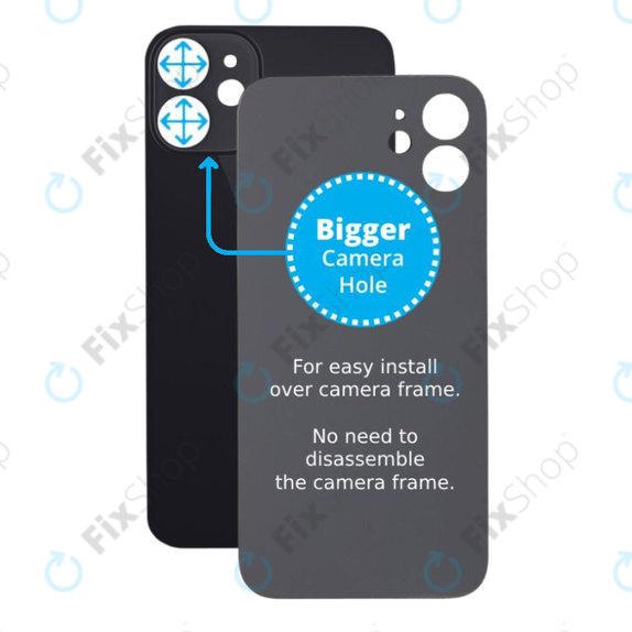 задния капак с голям отвор за камера за iPhone 12 Mini, черен, Black