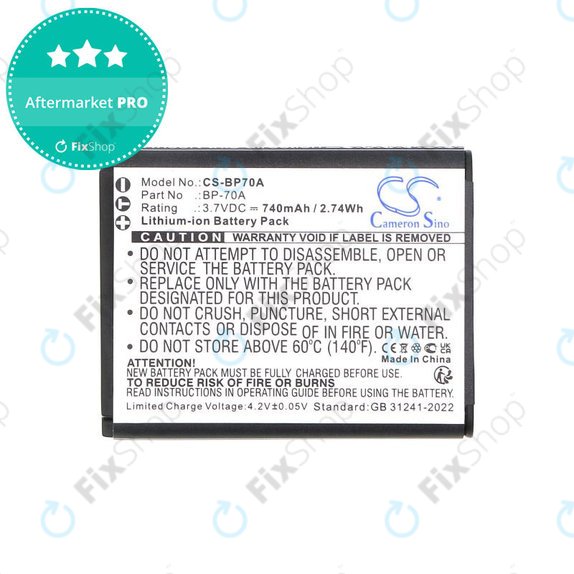 Батерия за Samsung ES, ST, 740mAh, Li-Ion, 3.7V, BP-70A, HQ