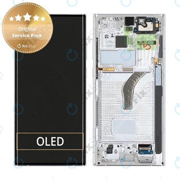 дисплей за Samsung Galaxy S22 Ultra S908B, Тъчскрийн и рамка, GH82-27488C, GH82-27489C, Phantom White, Genuine Service Pack