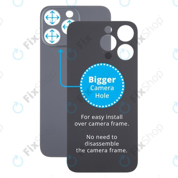 задния капак с голям отвор за камера за iPhone 15 Pro Max, черен, Black, Titanium