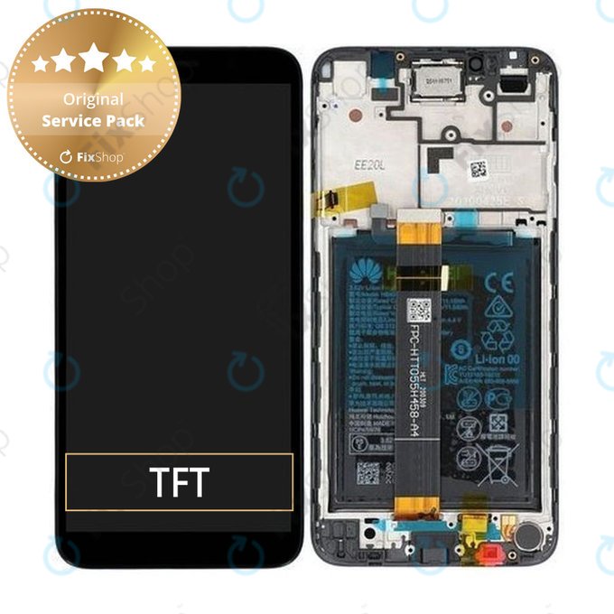 дисплей за Huawei Y5p, Тъчскрийн и рамка с батерия, 02353RJP, черен, Black, Genuine Service Pack