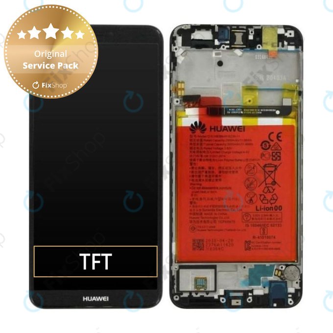 дисплей за Huawei P Smart FIG-L31, Тъчскрийн и рамка с батерия, 02351SVJ, 02351SVD, 02351SVK, черен, Black, Genuine Service Pack