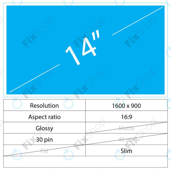 LCD Slim Glossy 30 pin HD+, 14