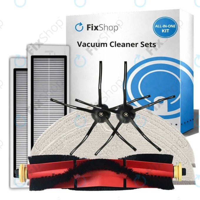 Комплект резервни части за Xiaomi Roborock S5 Max, S6, S6 MaxV, S6 Pure, Xiaowa E3 (1x Основна четка, 2x Филтър, 2x Странична четка – черна, 2x Моп кърпа)