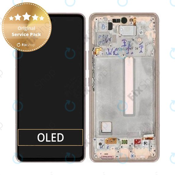 дисплей за Samsung A53 5G A536B, Тъчскрийн и рамка, GH82-28024D, GH82-28025D, Awesome Peach, Genuine Service Pack