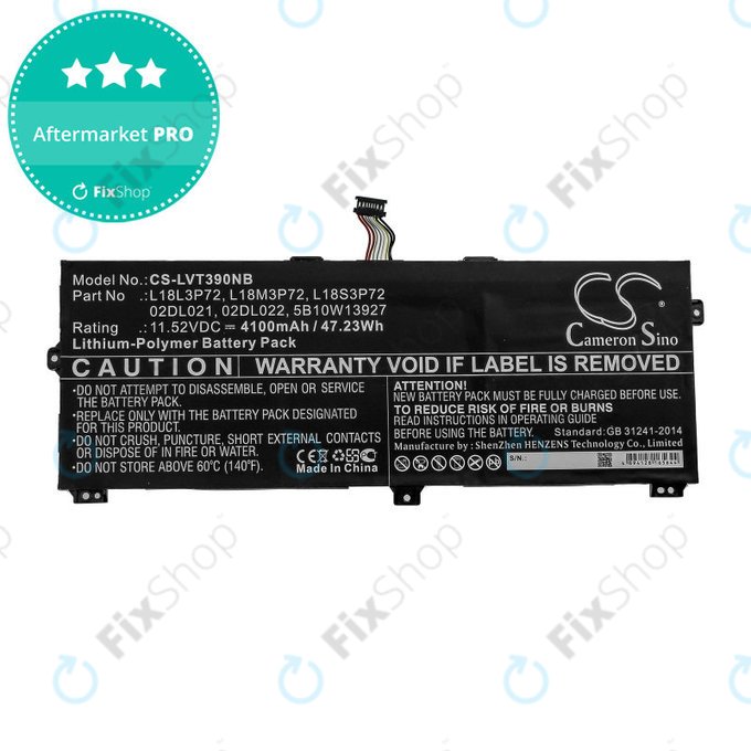 Батерия за Lenovo ThinkPad X390, Yoga X390, 4100mAh, Li-Pol, 11.52V, 02DL021, HQ