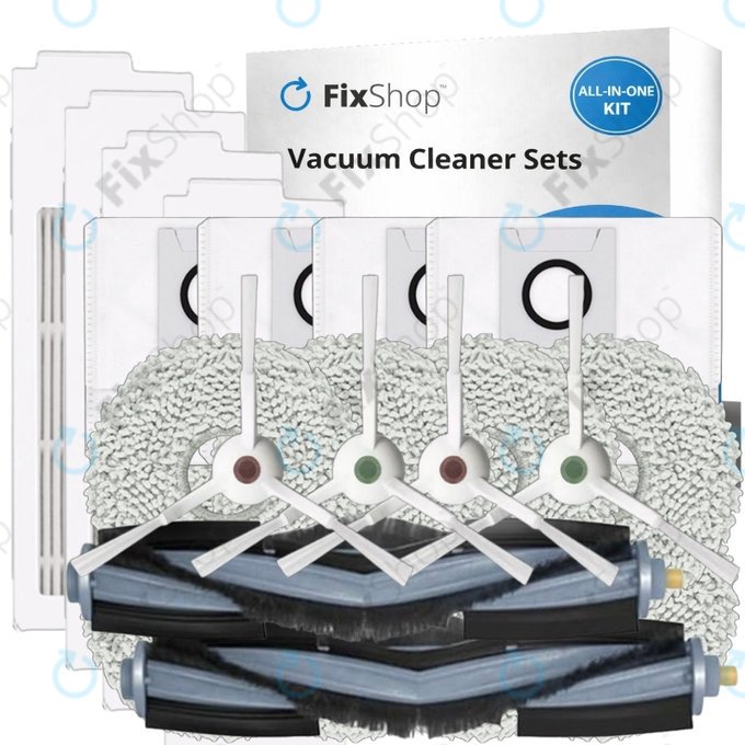 Комплект резервни части за Ecovacs T20, T20 Max, T20 Pro (2x Основна четка, 4x Филтър, 4x Странична четка – бяла, 8x Моп кърпа, 4x Торба за прах)