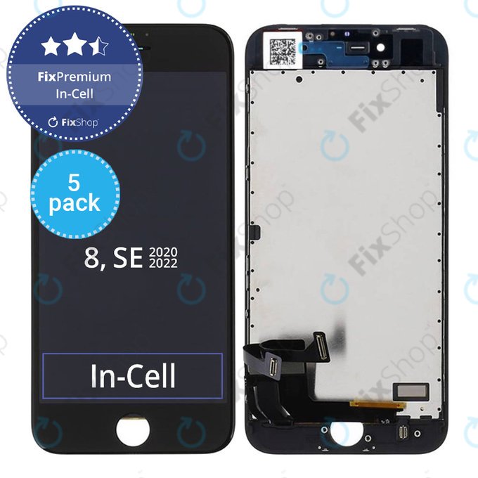 Дисплей 5 Pack In-Cell за iPhone 8, SE (2020), SE (2022), Black, Тъчскрийн с рамка, FixPremium