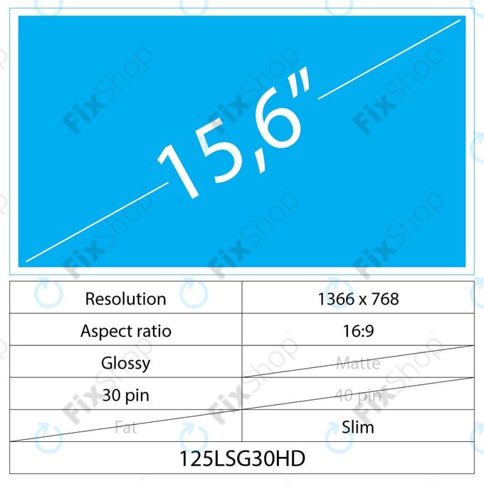 LCD Slim Matte 30 pin Full HD No brackets, 15.6