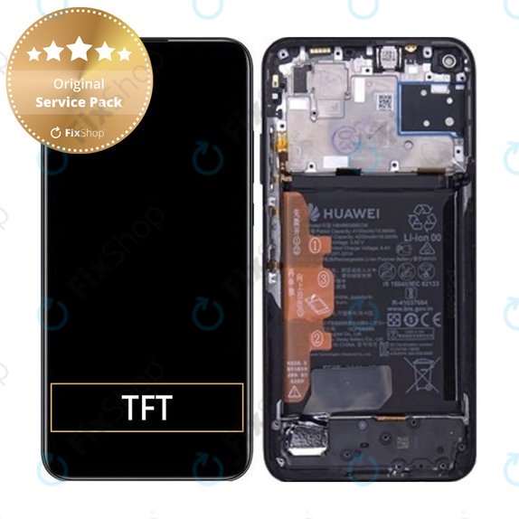 дисплей за Huawei P40 lite, Тъчскрийн и рамка с батерия, 02353KFU, Midnight Black, Genuine Service Pack