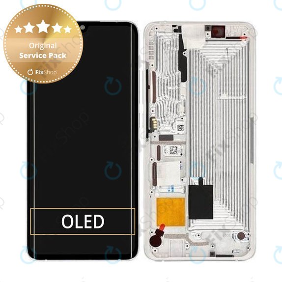 дисплей за Xiaomi Mi Note 10, Mi Note 10 Pro, Тъчскрийн и рамка, 56000200F400, Glacier White, Genuine Service Pack